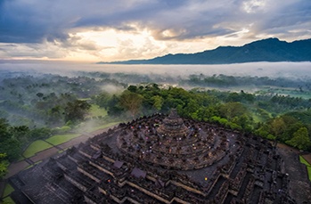 aerial view borobudur temple indonesia