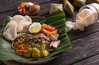 gado gado traditional indonesian food rice cake egg vegetable with peanut sauce