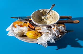 high view leftover foodstuff used napkins